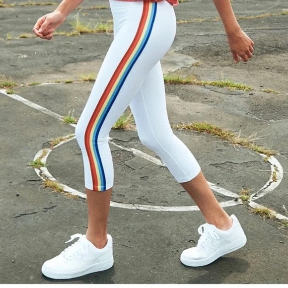 Spiritual Gangster White side Rainbow Cropped Leggings Size Small - Picture 1 of 9